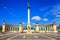 View of the Millennium Monument with colonnades and statues great figures of Hungarian history, in Budapest