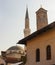 View of minaret and clock tower, Sarajevo