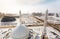 View from the minaret of the Mosque Hazrat Sultan at Independence Square with Palace of Shabyt and Monument in Astana, Kazakhstan.