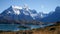 View from Mirador Pehoe towards the Mountains in Torres del Paine, Patagonia, Chile.