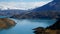 View from Mirador Pehoe towards the Mountains in Torres del Paine, Patagonia, Chile.