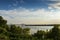 View of the Mississippi River with the Vicksburg Bridge on the background at sunset