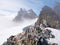 View of misty Orne Harbour glacier from Spigot Peak, Antarctic P