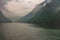 View into misty Yangtze River Qutang Gorge, Baidicheng, China