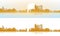 View of the modern daytime city. The brightening light of the sun. Sunrise, dawn. Horizon lines. Vector illustration in