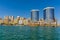 A view of modern hotels along the Dubai Creek in the UAE