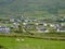 View of a modern Irish landscape with homes, farms and sheep in the foreground