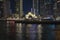 View Mohammed Bin Ahmed Al Mulla Mosque at night. Dubai Marina.