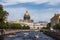 View of Moika river embankments and domes of St. Isaac`s Cathedral,St. Petersburg,