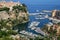 View of Monaco City with boat marina below in Monaco.
