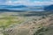 View of Mono Lake and Highway US 395 from Conway Summit, a scenic overlook in Mono County California