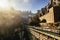 View of the Monserrat Monastery with wispy clouds