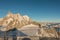 A view from the Mont Blanc top toward the Tooth of the Giant mountain peak at sunset