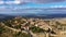 View of Montalcino town in Val d`Orcia, Tuscany, Italy. The town takes its name from a variety of oak tree that once covered the