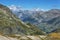 View of Montblanc peak 4809m and other mountains from Aiguille Percee, France