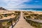 View of the Monte Clerigo beach on the western coastline of Portugal, Algarve. Stairs to beach Praia Monte Clerigo near Aljezur,