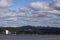 View of the Montmorency Falls and the Island of Orleans Bridge over the St. Lawrence River