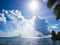 View of Moorea Island from Intercontinental Resort and Spa Hotel in Papeete, Tahiti, French Polynesia