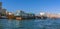 A view of moored dhow cargo vessels and Abra water taxis on the Dubai Creek in the UAE