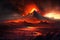 view of mordor landscape, with the fiery glow of mount doom in the distance
