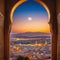 View of the A Moroccan landscape at Big moon in the A amazing Arab Generated image