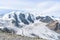 View for Morteratsch Glacier and panorama of Piz Berinia and Piz Palu in Switzerland.