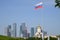 View of Moscow City and Church of St.Gergius Victorious from Poklonnaya Hill in Victory Park, Moscow, Russia