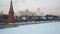 View of the Moscow Kremlin at sunset in the center of the capital in winter, Russia.