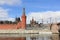 View of the Moscow Kremlin, Vasilyevsky Spusk Vasilyevsky Descent and St. Basil`s Cathedral from the Sofia Embankment