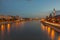 View on the Moscow river, Berezhkovskaya and Savvinskaya embankments in the evening, summer urban cityscape