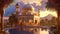 view of the mosque in the afternoon. Ramadan Kareem. seamless looping virtual video animation background