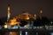 View of the mosque Aja-Sofya at January night. Istanbul
