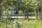 View of mother talking to her son who is crying, sitting on a stone bench, in the city park