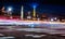 View on motion blur on background of the Luxor Obelisk and Eiffel Tower in the night