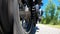 View of motorcycle rear wheel rolling