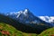 View on the mount Aiguille du Midi. Nature Reserve Aiguilles Rouges, Graian Alps, France, Europe.