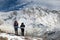 View of Mount Annapurna with two climbers