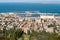 View from  Mount Carmel to the Bahai Temple, the downtown, the port and the Mediterranean Sea and Haifa city, in Israel