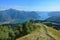 View from Mount Colombina to Lake Iseo, Mount Guglielmo and Corna Trentapassi. Bossico, Bergamo, Lombardy, Italy