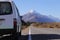 View of Mount Cook in Aoraki National park, Southern Alps, New Zealand, Campervan parking along the road