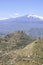 View of Mount Etna volcano from path of Saracens in mountains between Taormina and Castelmola, Sicily Italy