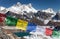 View of Mount Everest with buddhist prayer flags