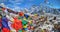 View of Mount Everest and Nuptse with buddhist prayer flags fro