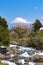 View of Mount Fuji with Uruigawa River, Shizuoka, Japan.