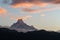 View of Mount Machapuchare from Nepali meaning `fishtail` from Poon Hill 3210 m on sunrise, Annapurna Conservation Area,