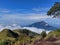 View of Mount Merapi and some savannas taken from Mount Merbabu on Java Island