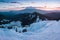 View of Mount Shasta Volcano with glaciers, in California, USA. Panorama from Heart Lake