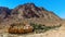 A view of Mount Sinai and Saint Catherine`s Monastery at the foot of the mountain in Egypt