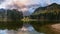 View of Mount Skuta. Plansar Lake or Plansarsko jezero on valley Zgornje Jezersko in northern Slovenia