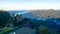 View of the Mount Solitary and The Three Sisters, Blue Mountains mountain range, Australia